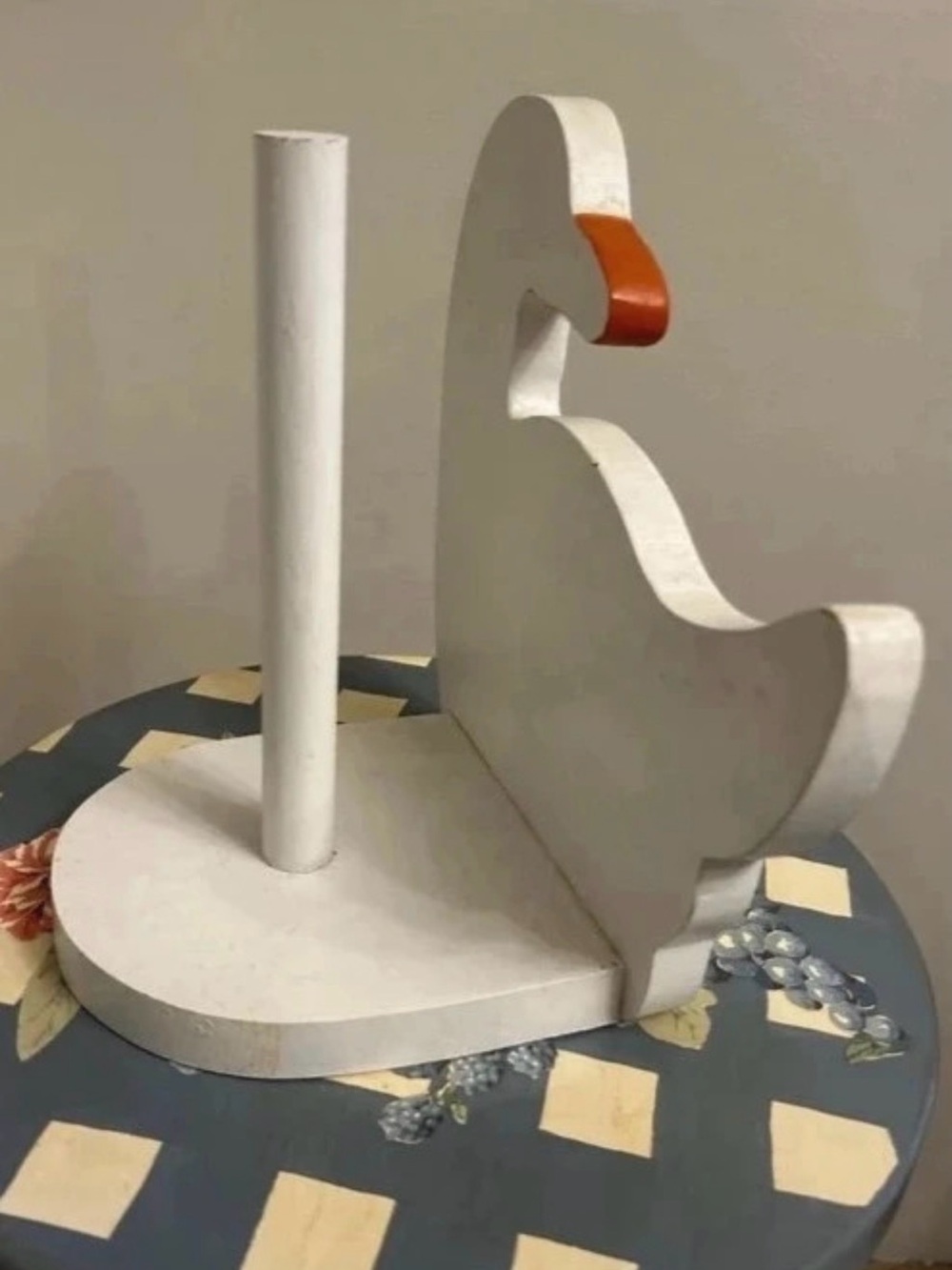 Vintage White Duck Paper Towel Stand with Orange Beak Accent